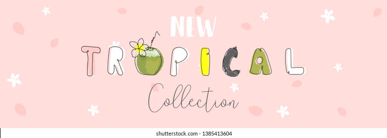 Cute tropical cartoon doodle hand drawn illustration with different Summer trendy prints of wild animals and exotic plants