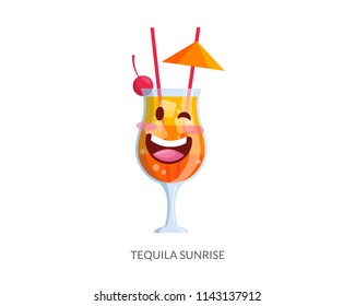 Cute Tropical Cocktail Drink Cartoon Character Illustration In Isolated White Background