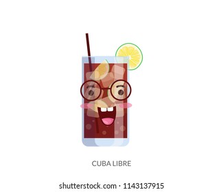 Cute Tropical Cocktail Drink Cartoon Character Illustration In Isolated White Background