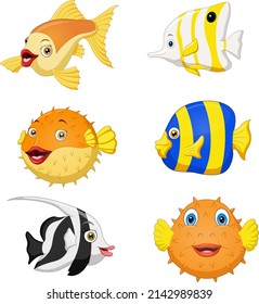 Cute tropical fish cartoon collection
