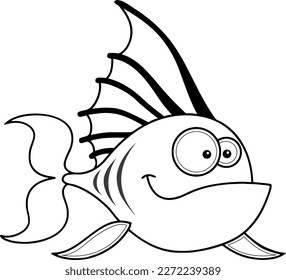Cute Tropical Fish, Cartoon coloring book page for kids, A Picture For Coloring, Animal Design Element