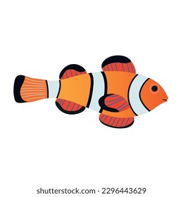 Cute tropical fish. Clown fish.Vector flat illustration isolated on white background.