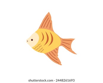 Cute tropical fish illustration, drawing, engraving, ink, line art, vector. Flat aquatic illustration isolated on white background.