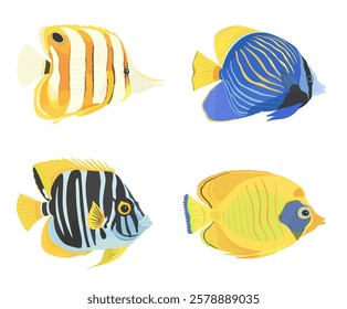 Cute tropical fish illustration isolated on white. Cartoon vector icon set. 