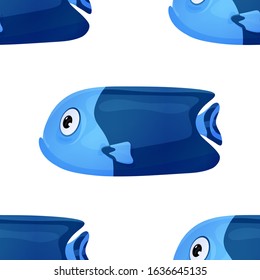 Cute tropical fish on white background. Brightly-coloured ocean fish. Underwater marine wild life. Seamless pattern. Vector illustration.