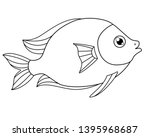 Cute tropical fish - a picture for coloring. Vector linear fish - animal design element. Aquarium fish - pet. Outline. 
hand drawing