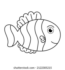 Cute tropical fish - a picture for coloring. Vector linear fish - animal design element. Aquarium fish - pet. Outline. hand drawing