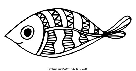 Cute tropical fish - a picture for coloring. Vector linear fish - animal design element. Aquarium fish - pet. Outline. hand drawing