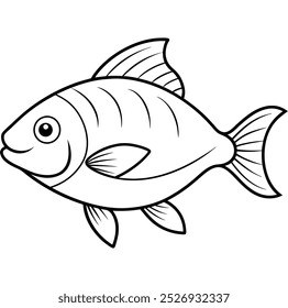 Cute tropical fish - a picture for coloring book for kids Vector linear fish - animal design element. Aquarium fish - pet. Outline