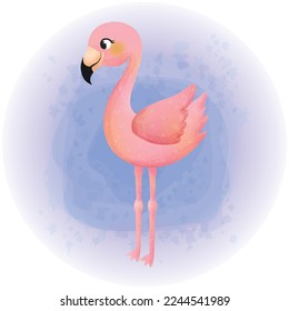 Cute Tropical Flamingo Watercolor Cartoon Character 06