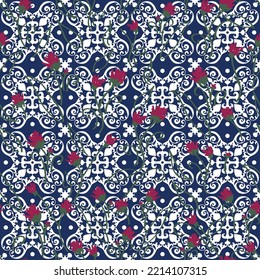 Cute Tropical Flower And Tile Vector Background Pattern Seamless