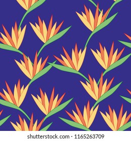 Cute tropical flowers and leaves vector pattern. Flowers vector print for kids on blue background. Vector print. Perfect for greetings, invitations, manufacture wrapping paper, textile and web design.
