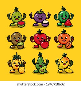 a cute tropical fruit character design set