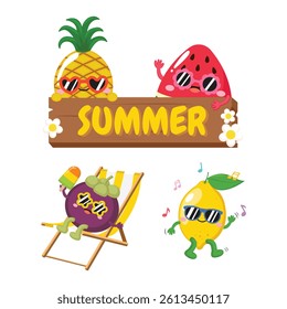 Cute tropical fruits character on holiday clip art