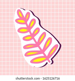 Cute tropical herbal element isolated on textured background. Girly sticker Floral leaf from the tree. Doodle vector illustration for wedding design,logo,greeting card,print,tattoo. Women's Day symbol