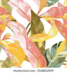 Cute tropical leave seamless watercolor pattern background. Leave vector illustration. Watercolor print in rustic vintage style, textile or wallpapers.