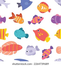 Cute tropical ocean fishes seamless pattern