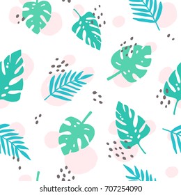 Cute tropical palm leaves. Vector seamless pattern. 