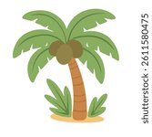 Cute tropical palm tree with coconuts and green leaves for summer, beach or island themes.