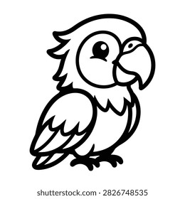 Cute tropical parrot bird vector line art with tropical illustration wildlife coloring creature friendly