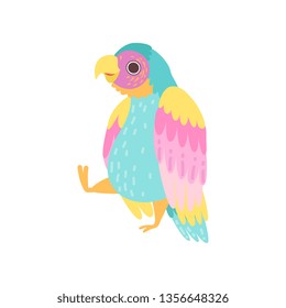 Cute Tropical Parrot with Iridescent Plumage Flying Vector Illustration