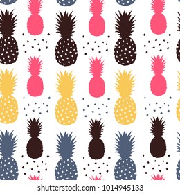 Cute tropical pattern with fruits. Seamless vector texture, white background.