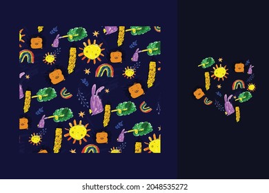 Un trazo tropical sin costuras con animales y flores adorables. Fondo vectorial de Animales coloridos.