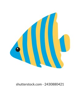 Cute tropical striped fish. Hand drawn vector illustration for seasonal design.