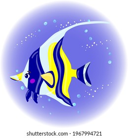 Cute tropical yellow and blue fish zanclus