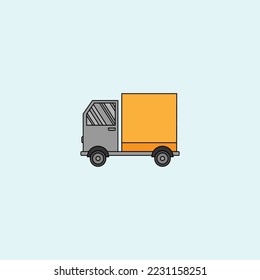 Cute Truck Cartoon. Vector illustration, isolated, on blue background.	