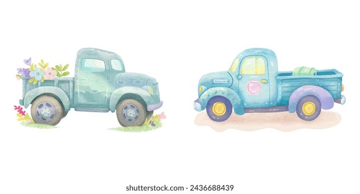 cute truck watercolour vector illustration 