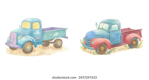 
cute truck watercolour vector illustration 