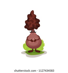 Cute truffle mushroom character with human face vector Illustration on a white background