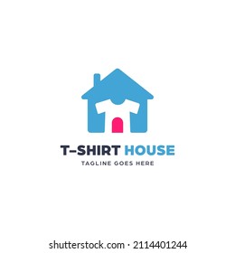 Cute tshirt house logo with simple house and tee silhouette icon