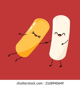 Cute Tteokbokki noodle cartoon. Korean street food. simple vector logo sausage. Tteokbokki is korean food.