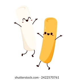 Cute Tteokbokki noodle cartoon. Korean street food. simple vector logo sausage. Tteokbokki is korean food.