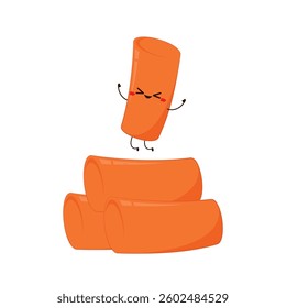 Cute Tteokbokki noodle cartoon. Korean street food. simple vector logo sausage. Tteokbokki is korean food.