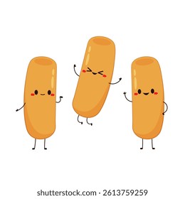 Cute Tteokbokki noodle cartoon. Korean street food. simple vector logo sausage. Tteokbokki is korean food.