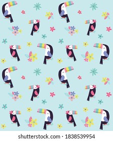 Cute Tucan Bird Couple Seamless Pattern