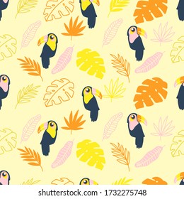 CUTE TUCAN TROPICAL SUMMER SEAMLESS PATTERN