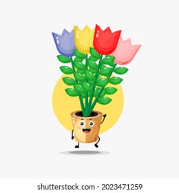 Cute tulip flower character waving