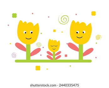 Cute tulip flower happy face vector illustration