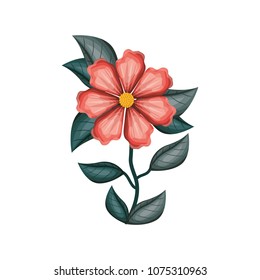 cute tulip flower with leafs decorative