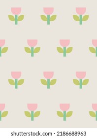 Cute tulip flower seamless pattern design. Vector illustration.