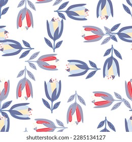 Cute tulip flower seamless pattern. Wildflower botanical design. Decorative floral ornament wallpaper. For fabric design, textile print, wrapping. Retro vector illustration