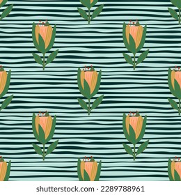 Cute Tulpenblume nahtloses Muster. Wildblume botanisches Design. Tapete mit dekorativen Blumenmustern. Für Stoffdesign, Stoffdruck, Umhüllung. Retro-Vektorgrafik