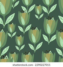 Flor de tulipán suave. Diseño botánico de flor silvestre. Papel pintado de adorno floral decorativo. Para el diseño de tela, impresión textil, envoltura. Ilustración vectorial retro