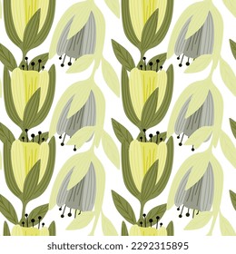 Cute tulip flower seamless pattern. Wildflower botanical design. Decorative floral ornament wallpaper. For fabric design, textile print, wrapping. Retro vector illustration