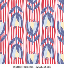 Cute Tulpenblume nahtloses Muster. Wildblume botanisches Design. Tapete mit dekorativen Blumenmustern. Für Stoffdesign, Stoffdruck, Umhüllung. Retro-Vektorgrafik