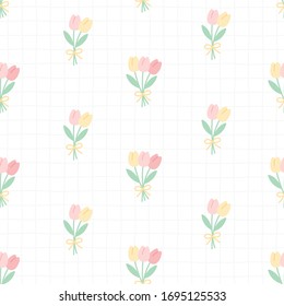 Cute tulip flowers seamless background repeating pattern, wallpaper background, cute seamless pattern background